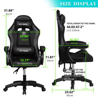 SKY-TOUCH Gaming Chair，Adjustable Computer Chair Pc Office Pu Leather High Back, Ergonomic design Lumbar Support,Comfortable Armrest Headrest，Black