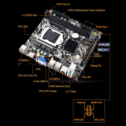 Gaming Motherboard, LGA 1155 WiFi Gaming Motherboard, ITX LGA 1155 Socket, DDR3, PCIe 16X, USB 2.0, WiFi M.2, NVME M.2, HDMI, VGA, Intel PC Gaming Motherboard, H6 ME