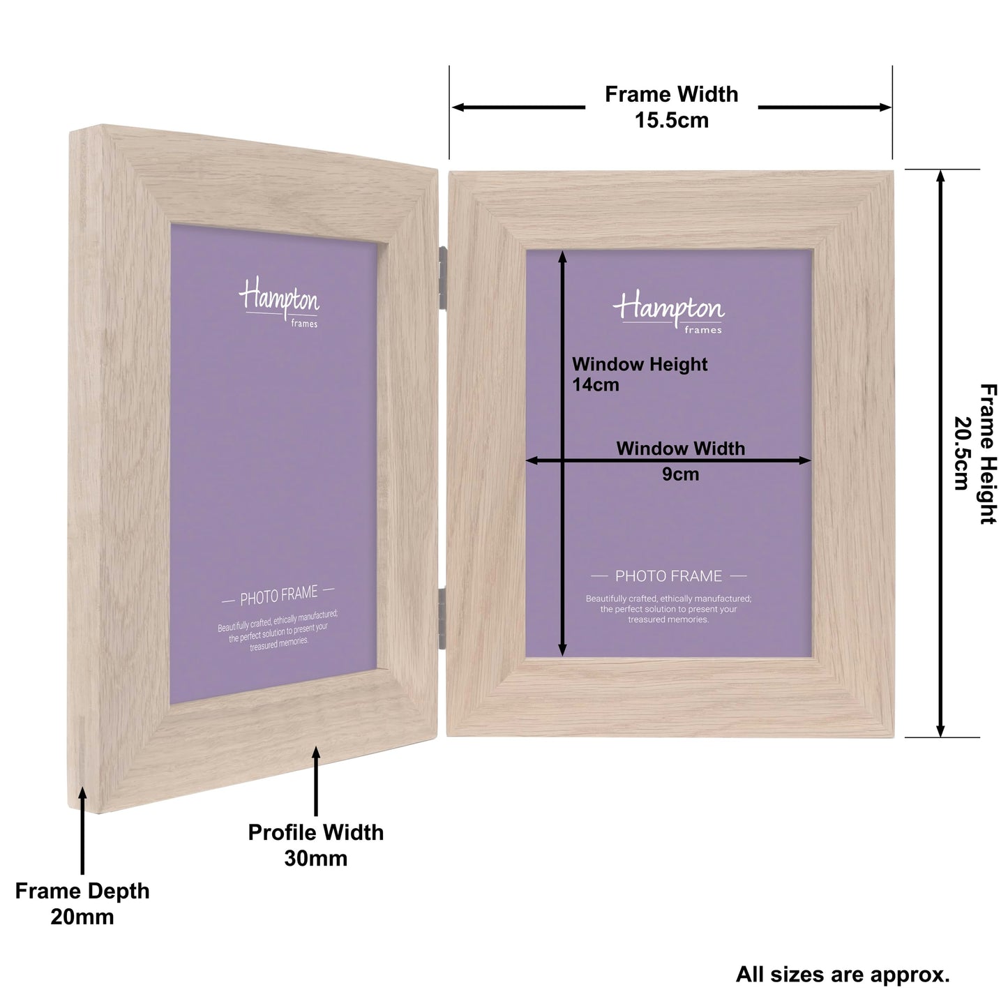 Hampton Frames NEW ENGLAND Solid Oak Wood Photo Frame (Double 5x7 (13x18cm)), natural