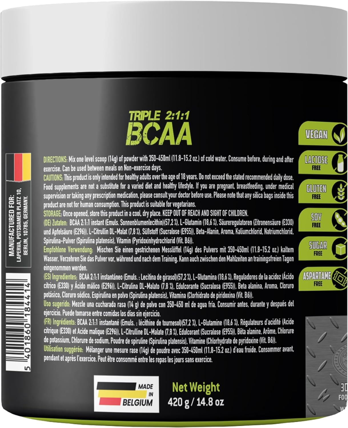 Laperva Post Work Out Diet Supplement Triple Bcaa 0 Fat, 0 Carbs And 0 Sugar Amino Glutamine For Energy Booster And Muscle Recovery Water Melon, 420 Gm