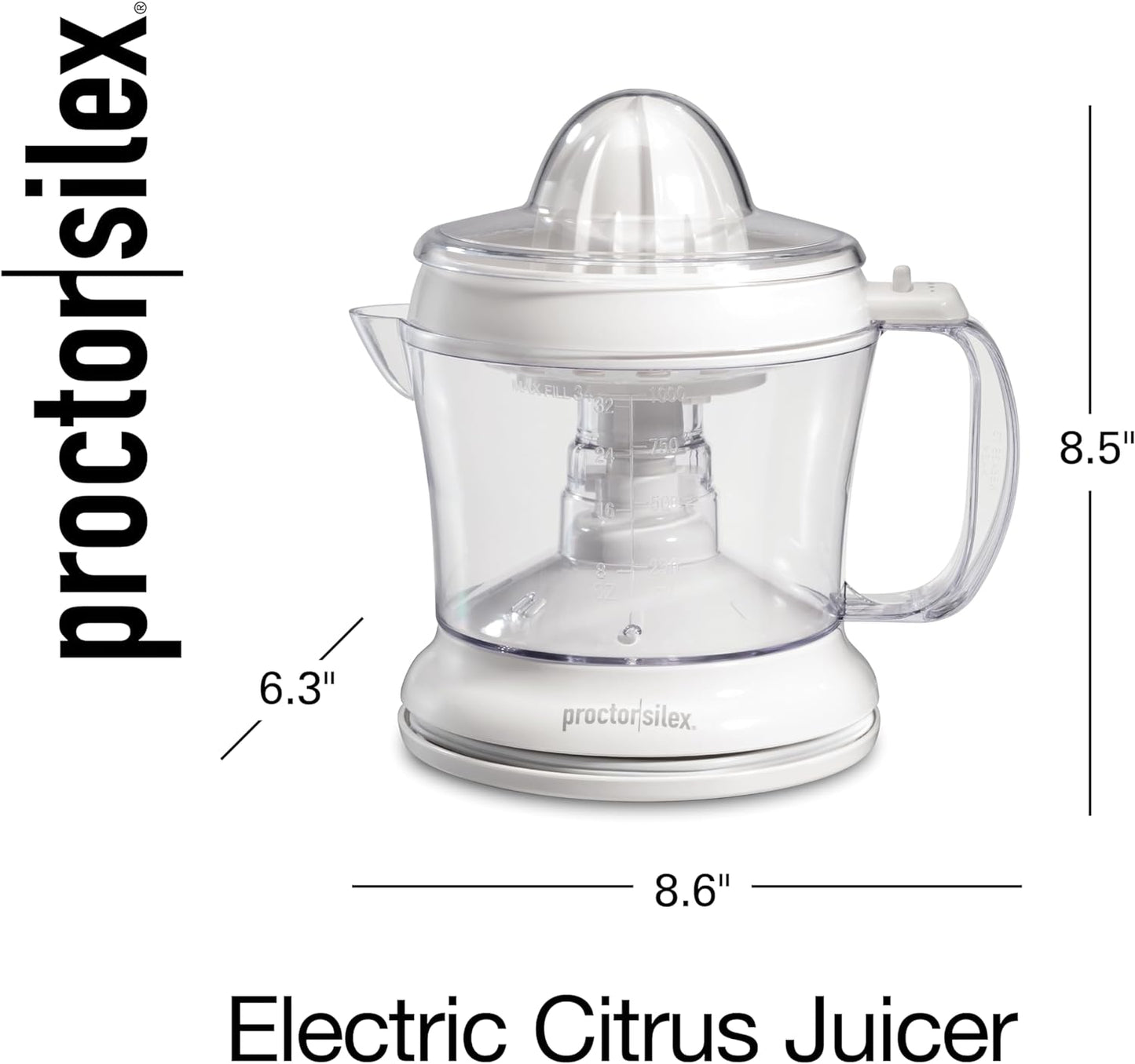 Proctor Silex Electric Citrus Juicer Machine, 34 oz, for Orange, Lemon, Grapefruit Juice, White