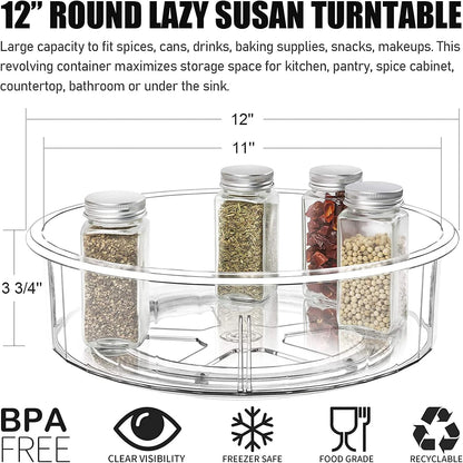 U-HOOME Lazy Susan Turntable Cabinet Organizer, U-HOOME Rotating Spice Rack Food Storage Container for Kitchen Cabinets, Pantry, Refrigerator, Countertops, Bathroom Vanity (with dividers, 1)