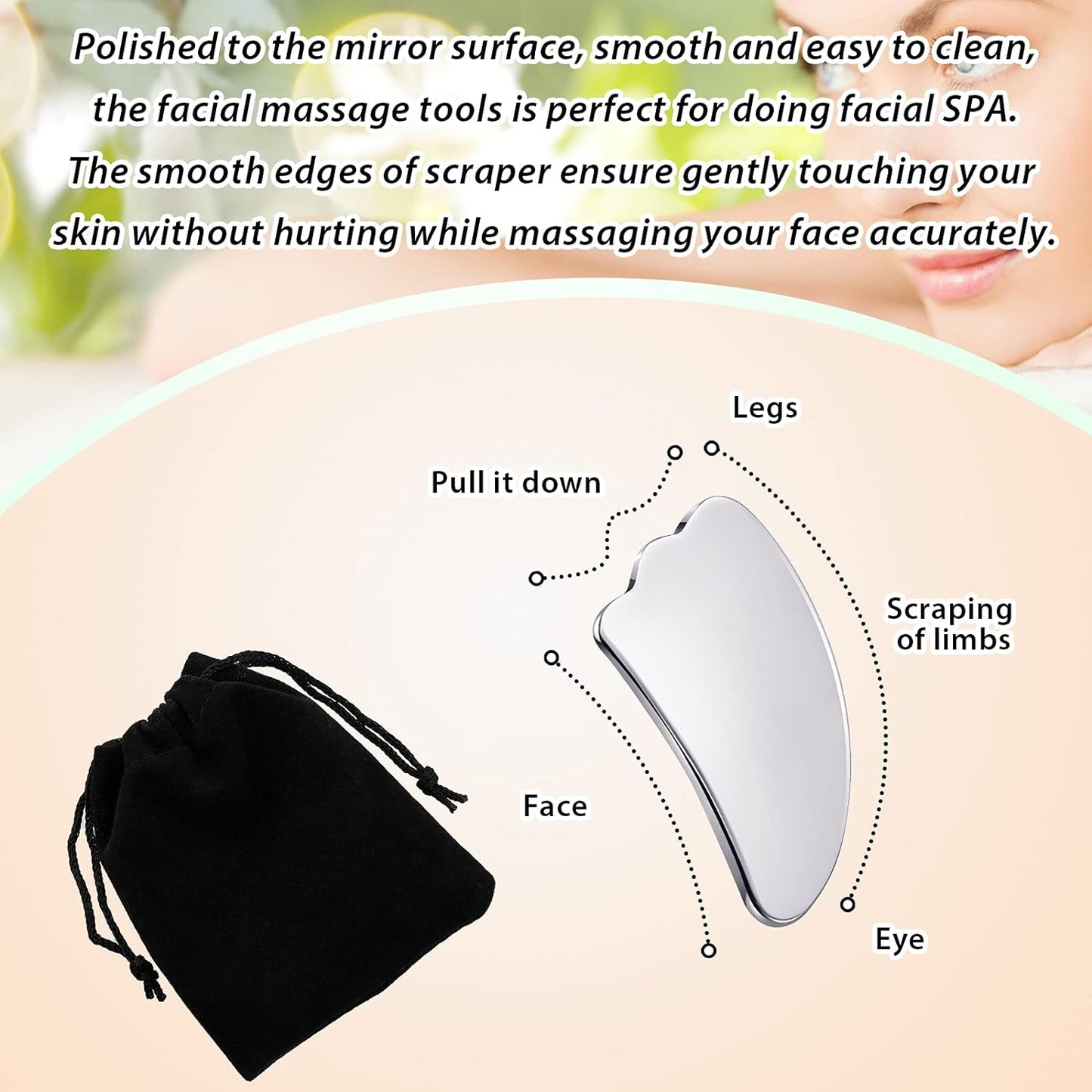 Nuanchu Stainless Steel Gua Sha Tool Facial Gua Sha Tool Tighten Skin Care Tools Massage Beauty Tool for Body Eyes Neck Massager with Travel Pouch (Heart model)