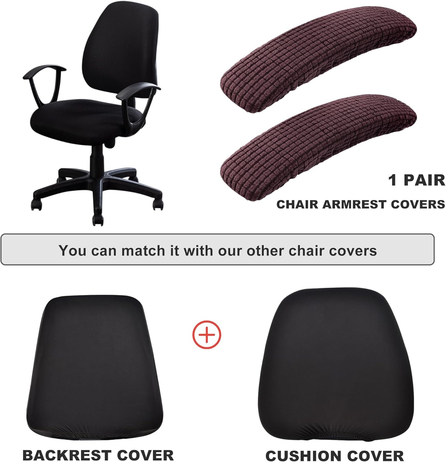 SARAFLORA Polyester Solid Stretch Washable Computer Chair Slipcovers for Universal Rotating for Boss, Office Chair (Large, Black)