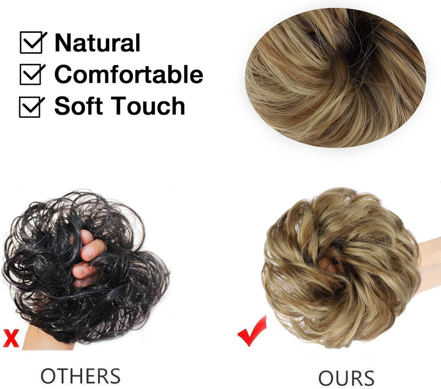 MORICA 1PCS Messy Hair Bun Hair Scrunchies Extension Curly Wavy Messy Synthetic Chignon for Women (12AH613(Light Golden Brown & Lightest Blonde))