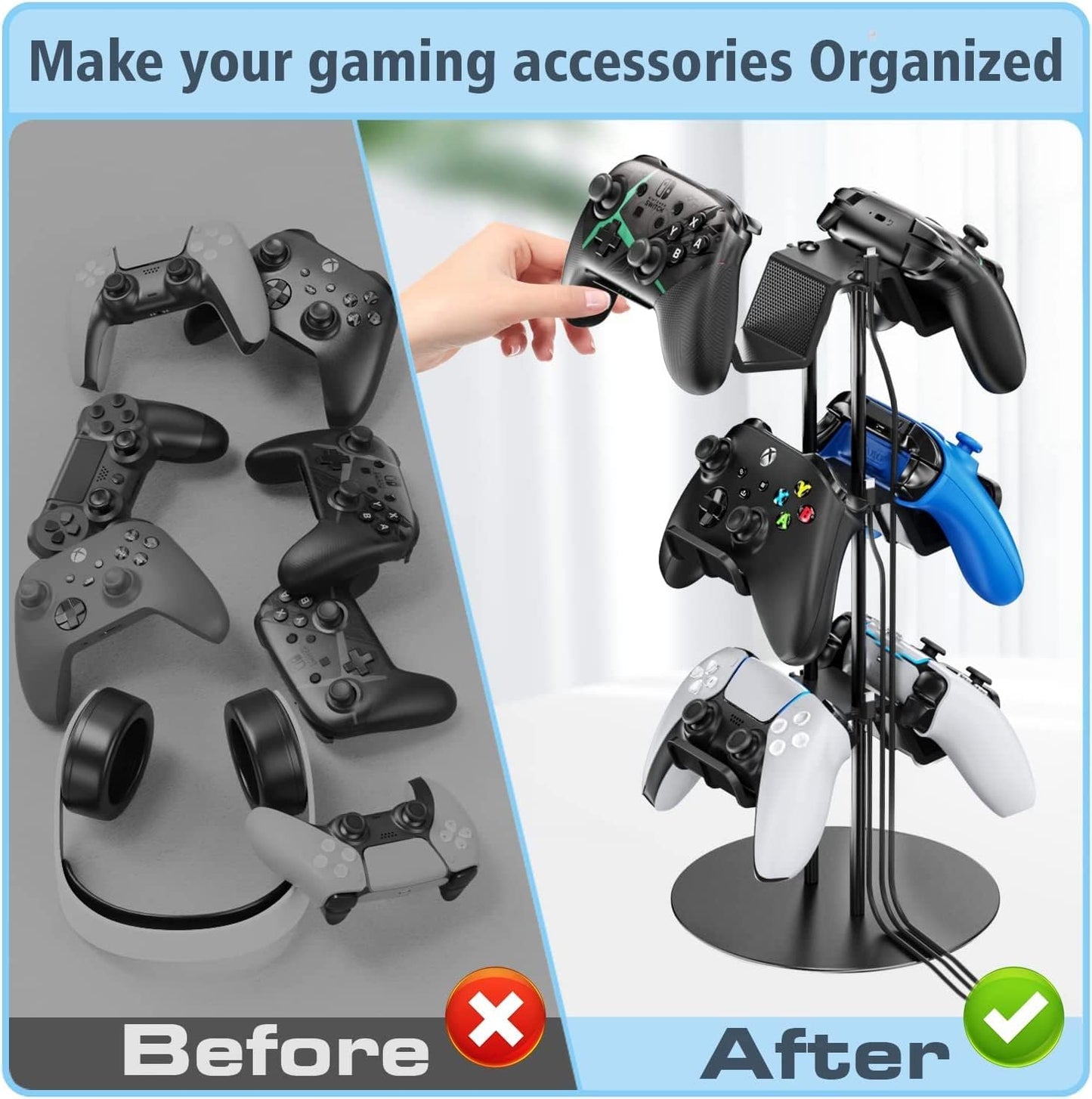 FC22 Controller Holder Compatible to PS5, Gaming Headset Stand Mount,PS4,Xbox One, Xbox Series X S, Nintendo Switch, Headset Aluminum Metal Holder Universal Gamepad Gaming Controller Accessories