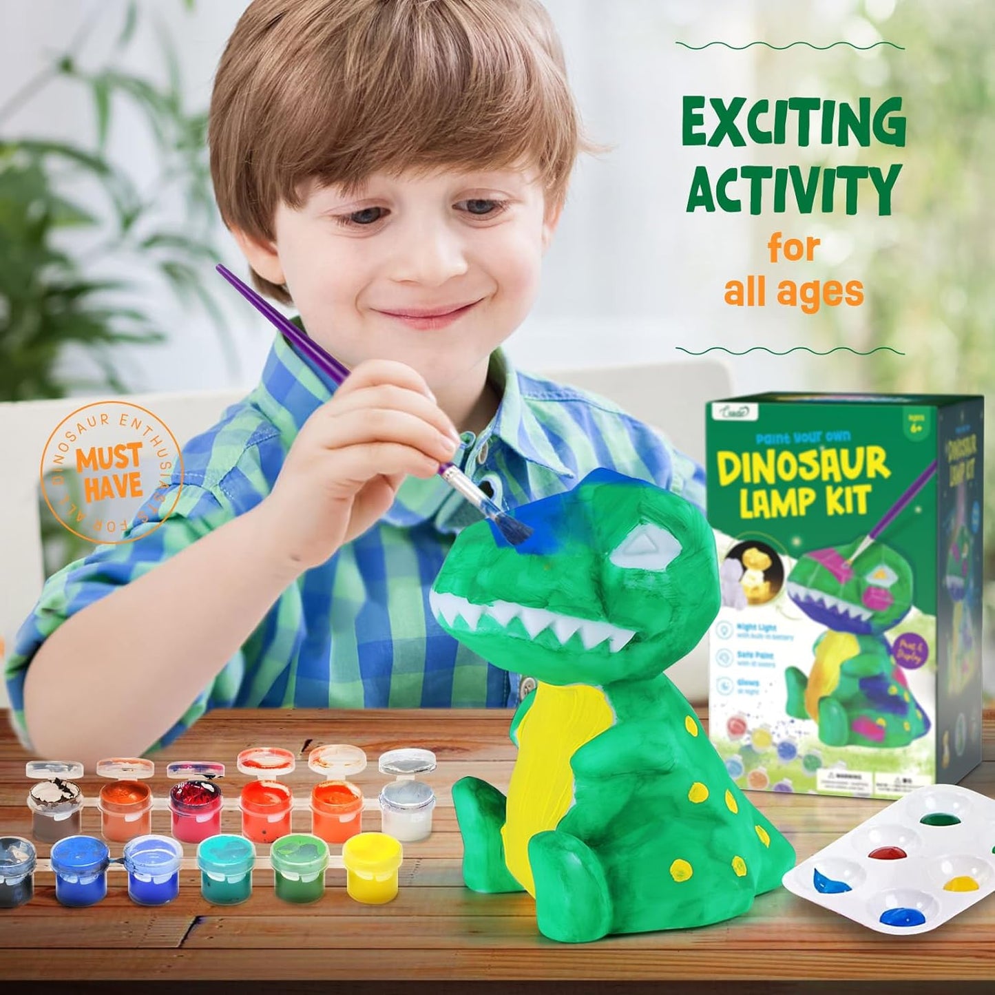 Paint Your Own Dinosaur Lamp Kit, Dinosaur Toys for Boys, Gift for Boy Kids, Arts and Crafts for Kids, Painting kit for Kids 6-12, Birthday Gift Set Boy Girl Ages 3 4 5 6 7 8 9 10 11 12+