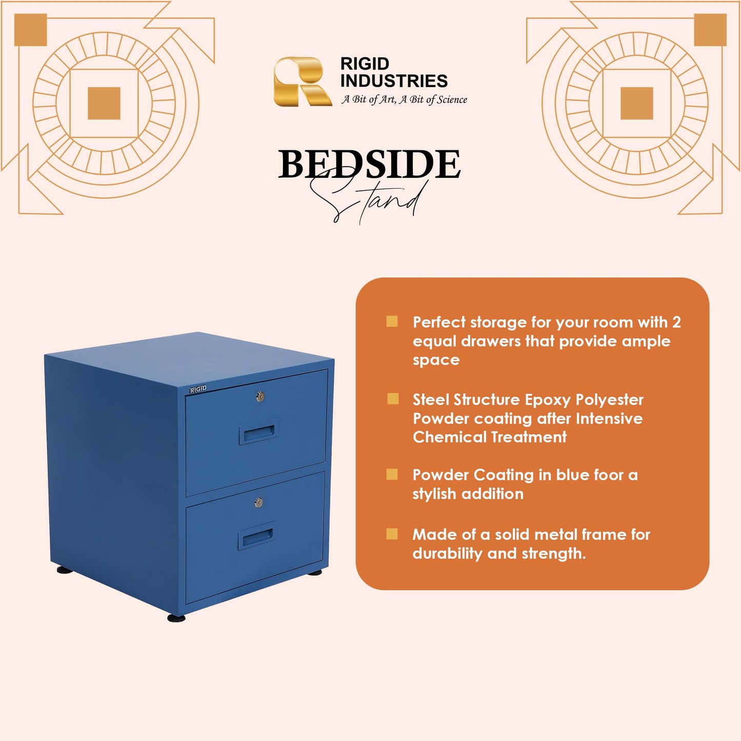 RIGID Steel Vertical Pedestal File Cabinet with 2 Drawers Storage Organizer for Bedroom, Living room, Home and Office