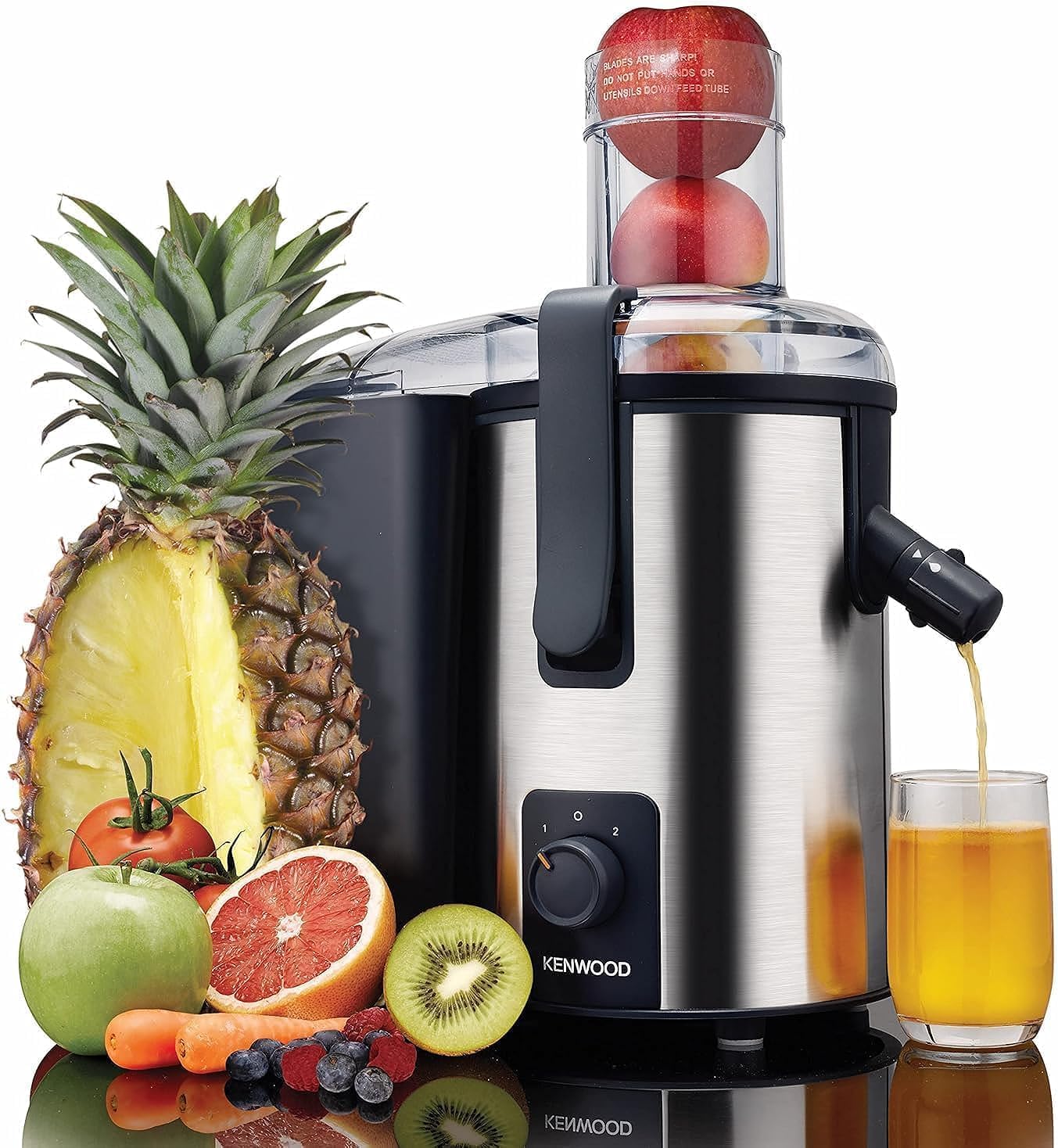 KENWOOD Juicer 700W Stainless Steel Juice Extractor with 75mm Wide Feed Tube, 2 Speed, Transparent Juice Jug, Pulp Container, Anti Drip for Home, Office, Restaurant &Cafeteria JEM51.000GS Grey/Silver