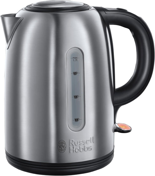 Russell Hobbs Snowdon Stainless Steel Cordless 1.7L Capacity 3000W Electric Kettle For Home & Office, Removable Filter & Auto Shut-Off, 360-Degree Cord Design, 2 Years Warranty - 20441 (Silver)