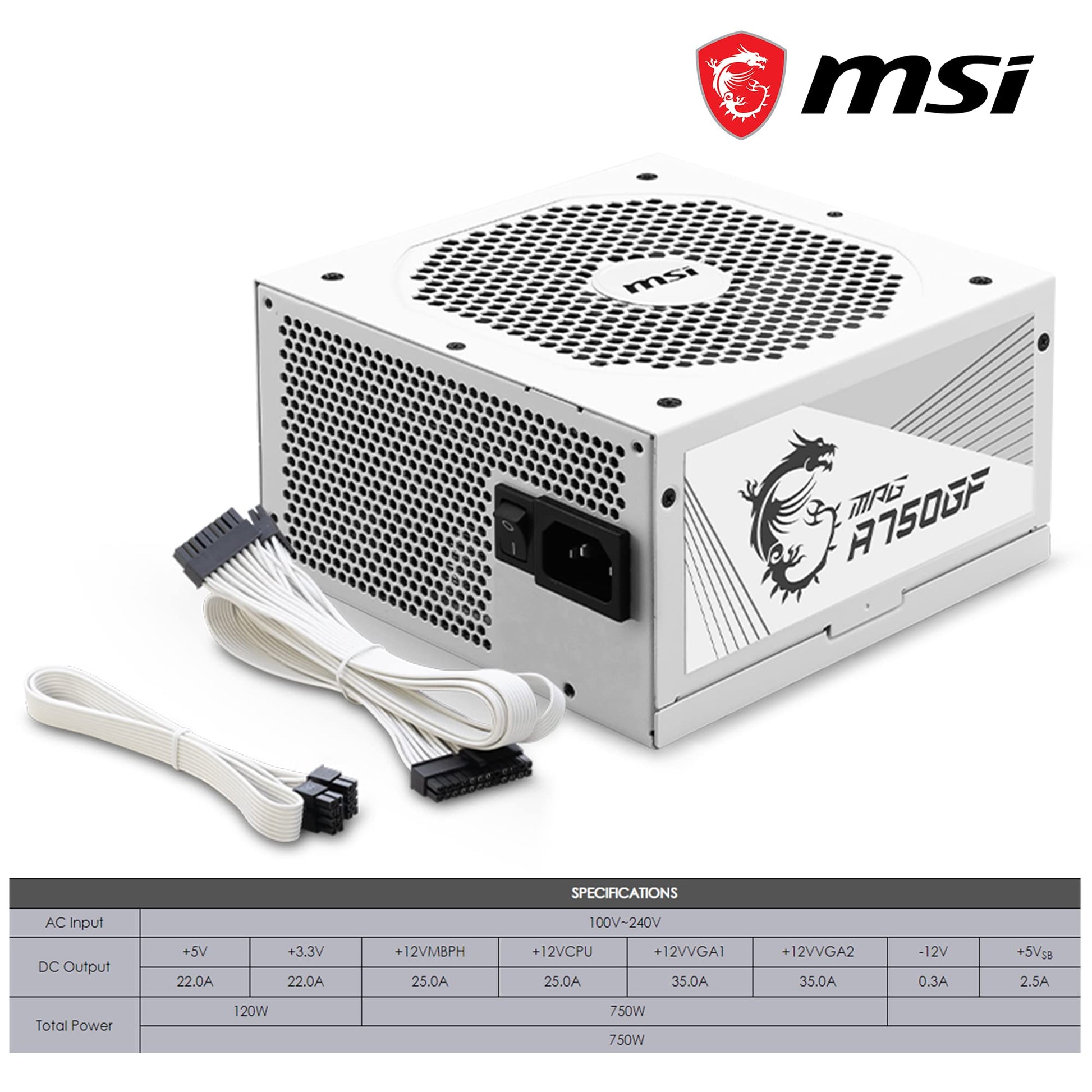 MSI MAG A650BN 650W 80+ Bronze Power Supply, DC-DC Circuit Design, 120 mm Fan Size, Active PFC, 100-240Vac, ATX - Black - CaveHubs