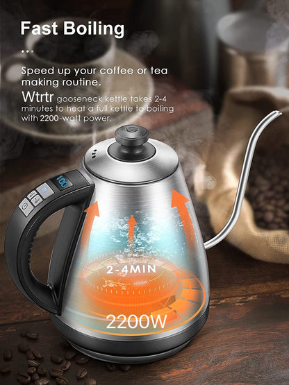 Gooseneck Kettle, Variable Temperature Control, Pour Over Electric Kettle for Coffee and Tea, 2200W , 1.0L, Keep Warm, Supplied with Pour Over Coffee Dripper (Temperature Control)