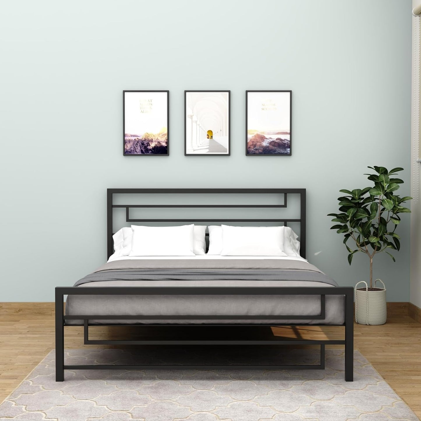 RIGID Steel Bed With Heavy Duty Metal Platform (Single Bed, Black)