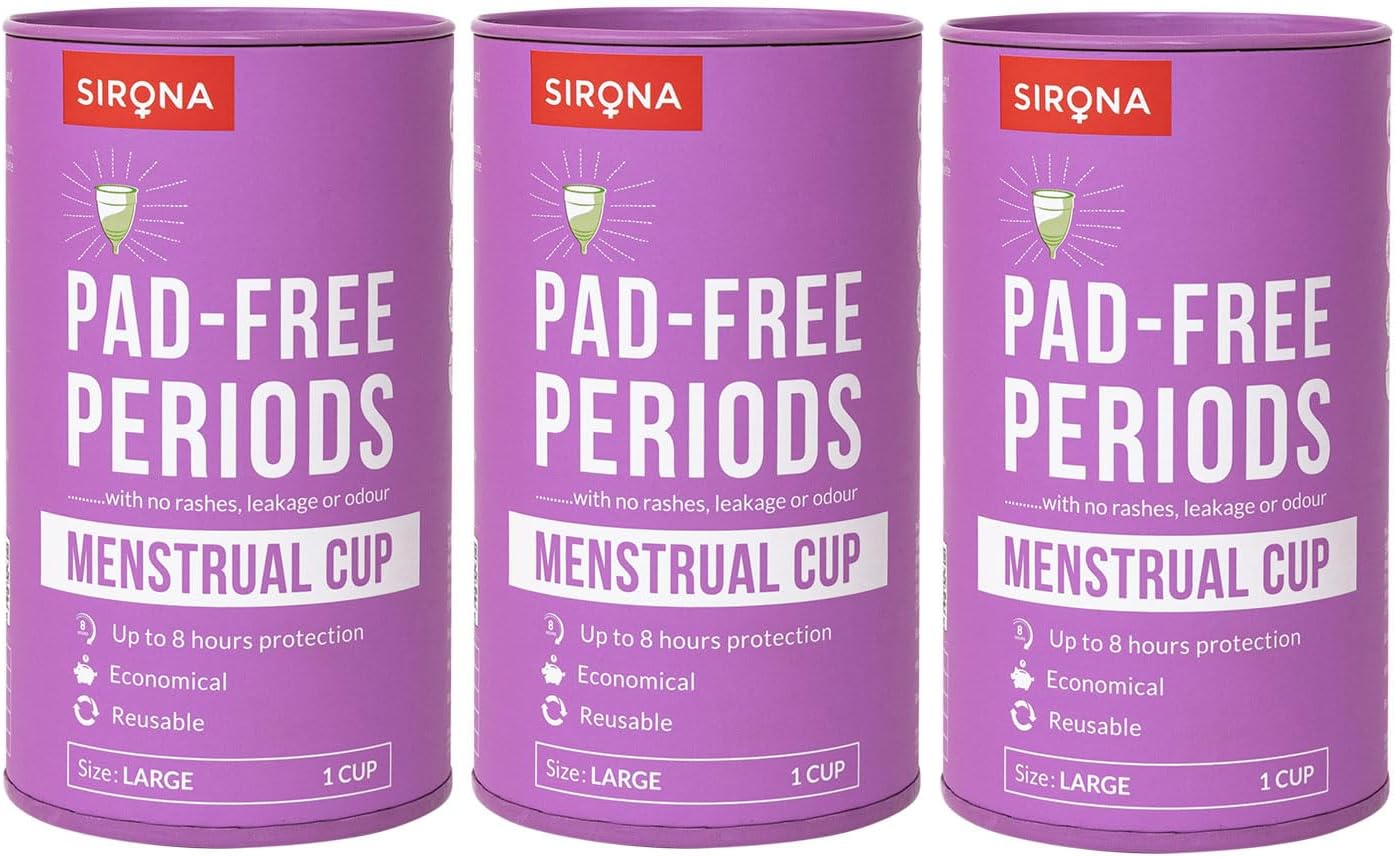 Sirona Reusable Menstrual Cup for Women with Pouch | Ultra Soft Odour & Rash Free | 100% Medical Grade Silicone | No Leakage | Protection for Up to 8-10 Hours | US FDA Registered - Medium (Pack of 1)