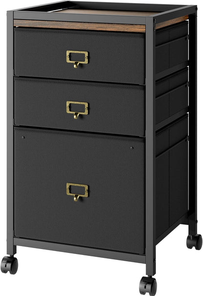 GAOMON File Cabinet, Filing Cabinet with 4 Drawer, Mobile File Cabinet Fits Letter Size or A4, Fabric Vertical File Cabinet on Wheels, Home Office Small Under Desk Storage Cabinet, Black