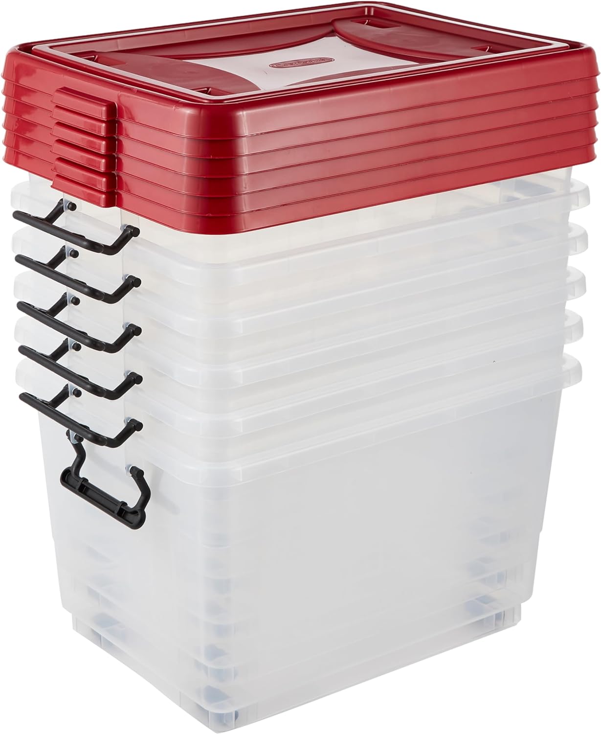 Cosmoplast 55L Clear Plastic Storage Box with Wheels & Lockable Lid Set of 6