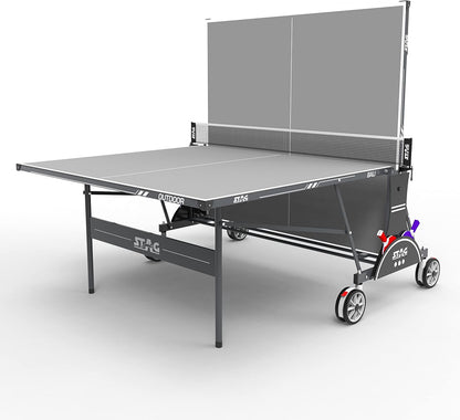 STAG Weatherproof Bali Outdoor Indoor Professional Table Tennis Table | Quick Assembly | 2 Racquets, 6 Balls, 1 Net Set & 1 Cover Included, Grey