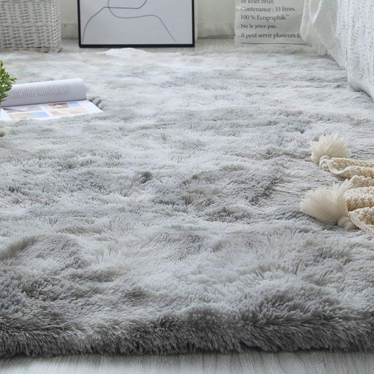 Tinyboy-hbq Area Rugs Shaggy Carpet for Living Room Bedroom Large Fluffy Carpet Modern Non-Slip Mat Multisize Rug Indoor Home Decor (Gray White, 80 x 120 cm)