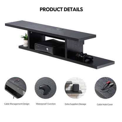 FITUEYES Floating TV Cabinet Stand Wall Mounted AV Media Console Shelf, Modern & Save Spacing Black DS211801WB