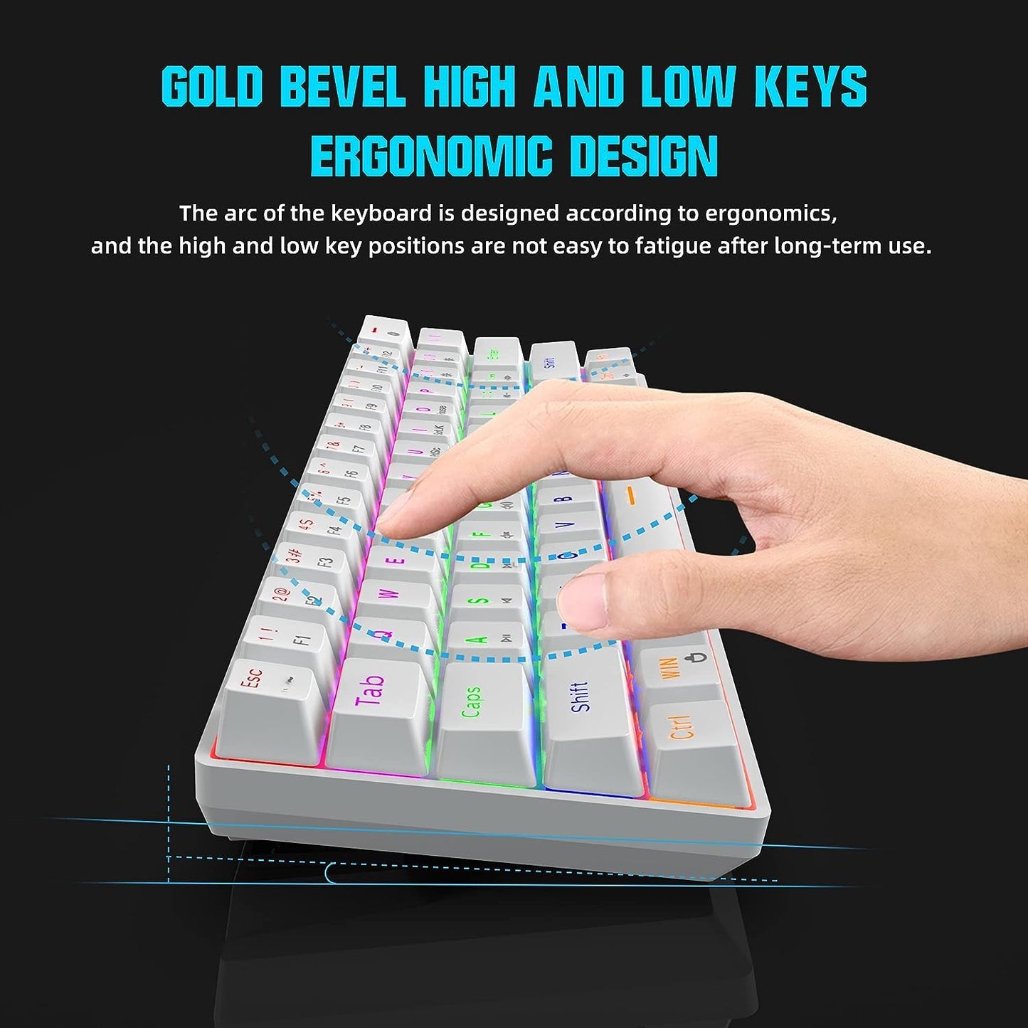 ROCK POW 60% Wired Gaming Keyboard, RGB Backlit Ultra-Compact Mini Keyboard, Waterproof Small Compact 61 Keys Keyboard for PC/Mac Gamer, Typist, Travel, Easy to Carry on Business Trip(Black-White)