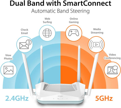 D-Link WiFi 6 Router, AX1500 Ai Series 802.11AX Smart Home Wireless Internet Gigabit Dual Band Network System (R15)