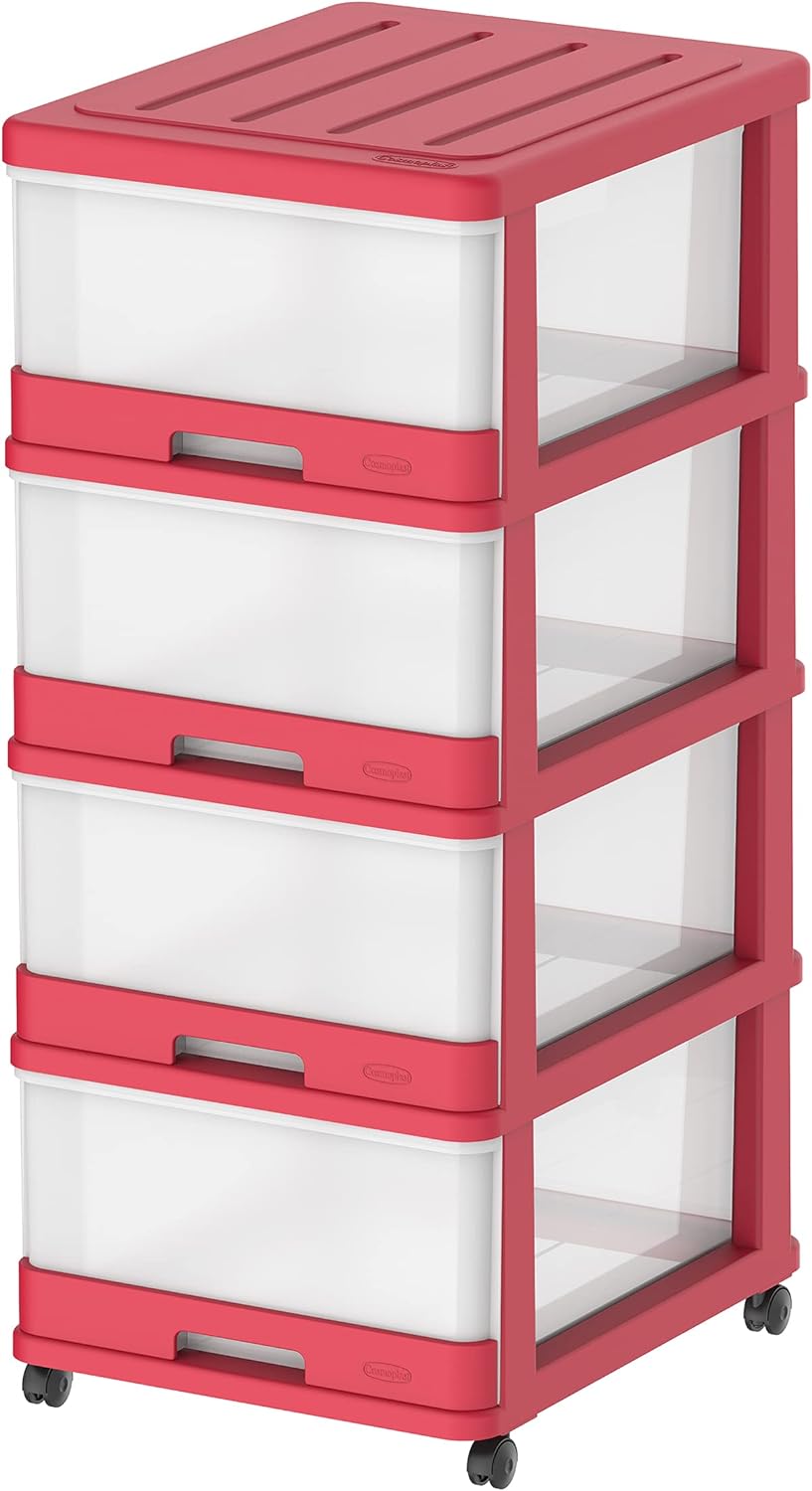 Cosmoplast 4 Tiers Storage Cabinet With Wheels, White Mix Drawers