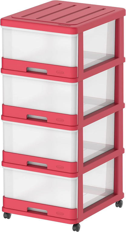 Cosmoplast 4 Tiers Storage Cabinet With Wheels, White Mix Drawers