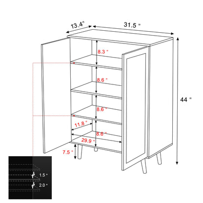 Anmytek Rattan Cabinet, 44" H Tall Sideboard Storage Cabinet with Crafted Rattan Front, Entryway Shoe Cabinet Wood 2 Door Accent Cabinet with Adjustable Shelves Rustic Oak, H0030