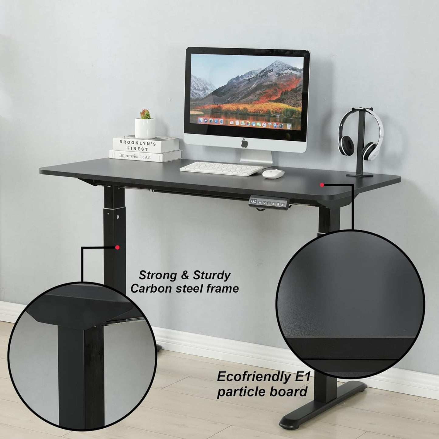 White Mulberry Motorized Height Adjustable Sit-Stand Desk | Electronic Height Adjustable | Motor & Memory Preset controller | Office, Workstation or Home Office | Black | 120 * 60*H(75-118) cm