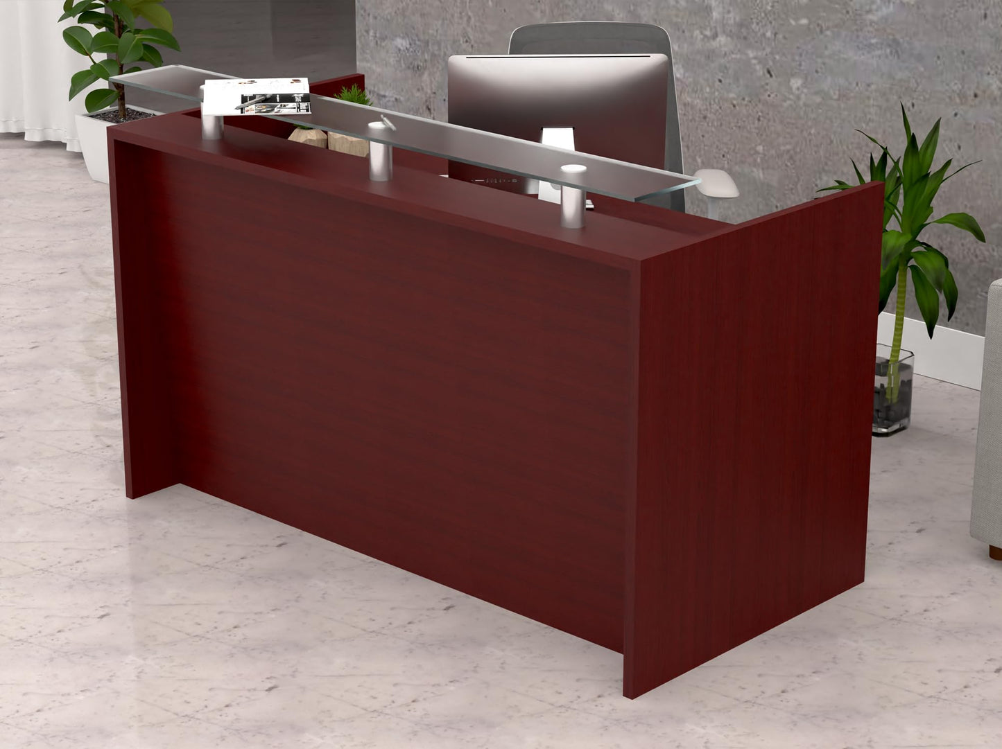 Mahmayi REC-2 Designer Reception Desk For Office Space, Front Office Desk (White-Coco Bolo)