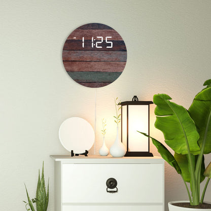 DMDMBSR Digital Wall Clock, USB Powered Vintage Plank Striped Rattan Design, 12/24Hr Wall Mounted Digital Clock, LED Wooden Silent Wall Clock for Kitchen Living Room Bedroom Classroom Office (10 in)