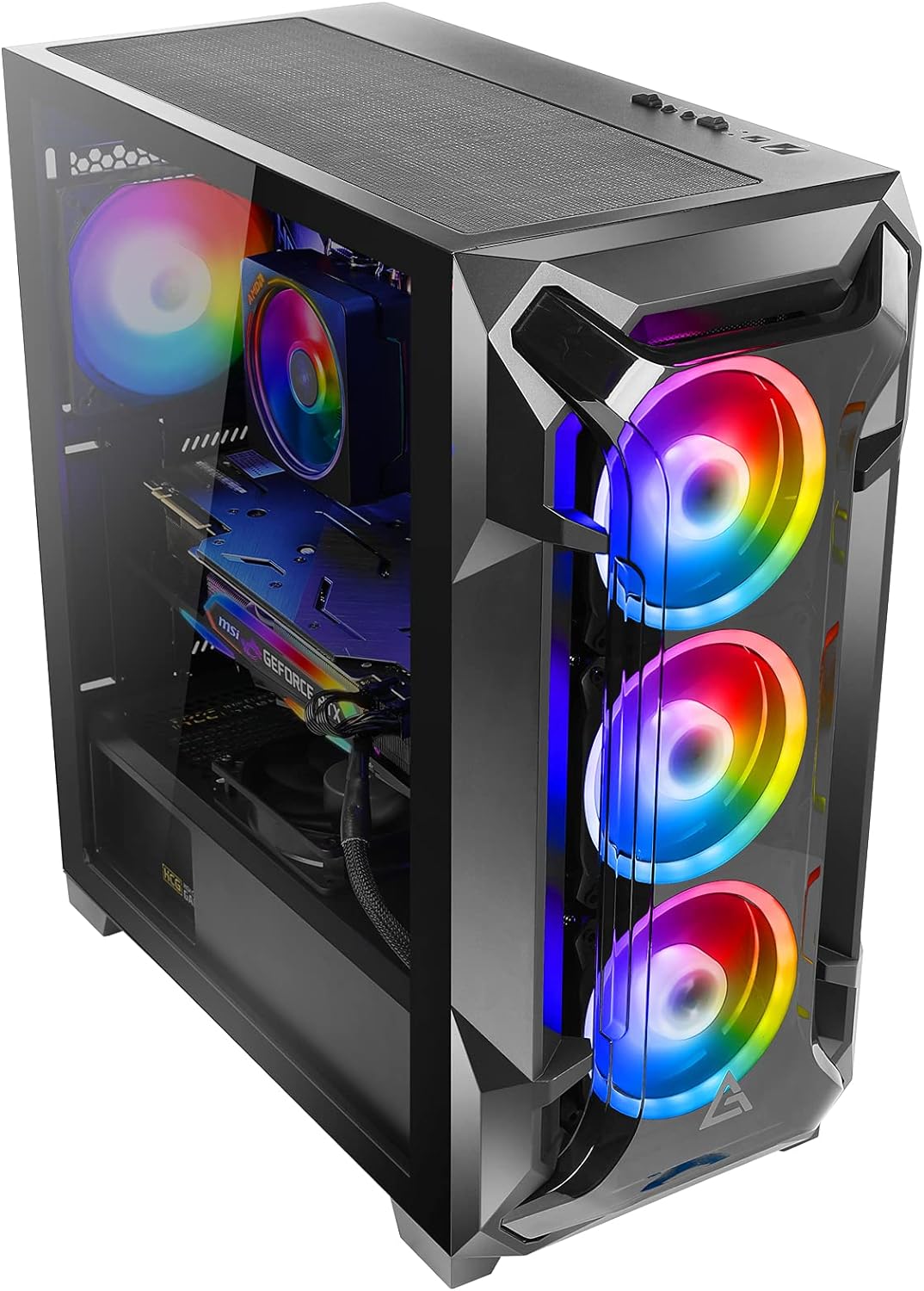 Antec Dark Phantom Dp502 Flux, Mid Tower Atx Gaming Case, Tempered Glass Side Panel, Swing Open Front Panel & Led Strips, F-Lux Platform, 3 X 120 Mm Argb, 1 X 120 Mm Reverse & 1 X 120 Mm Fans Included