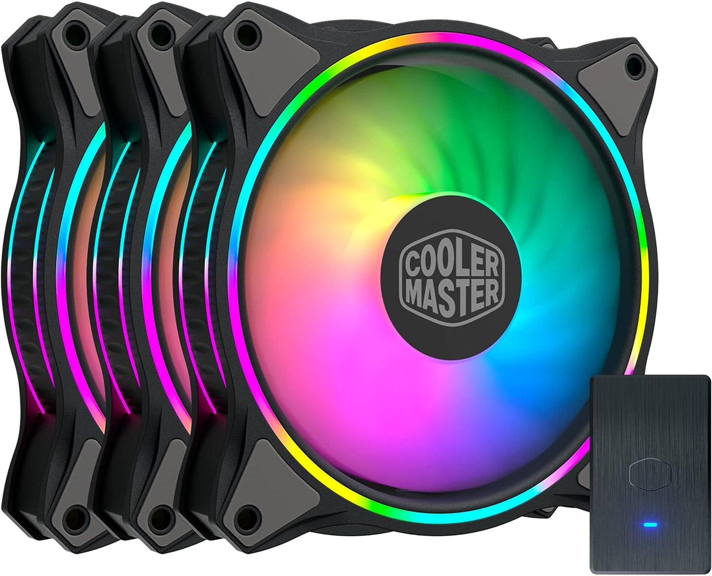 Cooler Master MasterFan MF120 Halo White Edition Duo-Ring ARGB 3-Pin Fan, 24 Independently LEDS, 120mm PWM Static Pressure Fan, Absorbing Pads for Computer Case & Liquid Radiator