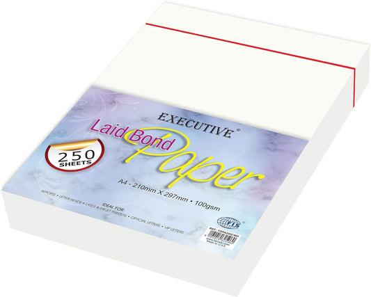 FIS Executive Laid Bond Paper, 250 Sheets, 100 gsm, Camelle White Color, A4 Size - FSPA250CWH