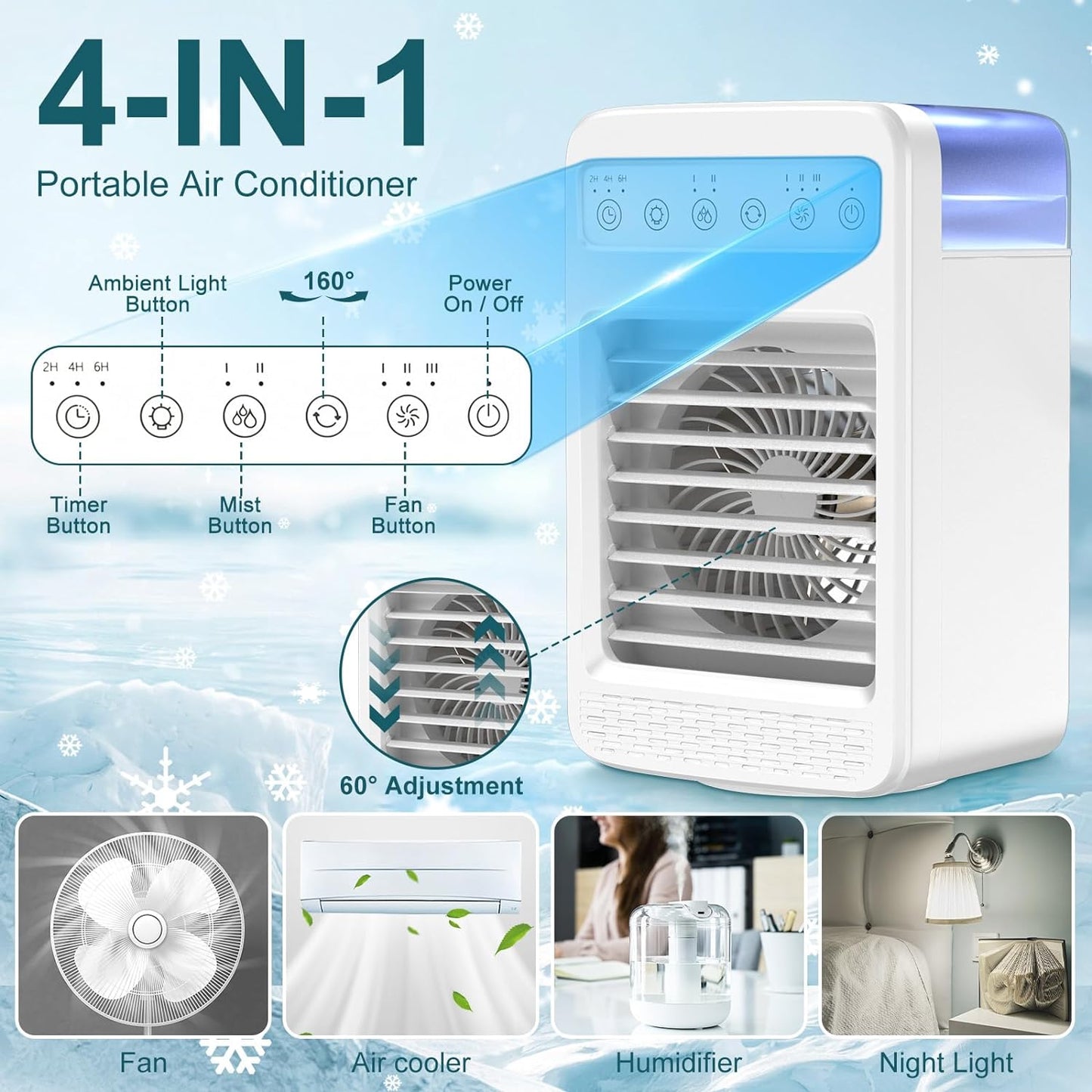 2023 Newest Upgraded Mini Air Conditioner,Air Conditioners Portable for Room,Oscillating Small Ac with Timer,4 Speeds 2 Cool Mist,Small Conditioner Room Kitchen Office Bedroom…