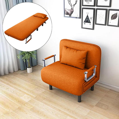 Convertible Chair Bed, Tri-Fold Sofa Bed with Adjustable Backrest & Pillow, Leisure Chaise Lounge Couch with Sturdy Steel Frame for Home & Office, Comfortable Sleeper Chair (65 * 190cm) (Orange)