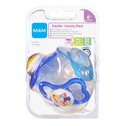 MAM Variety Pack Baby Pacifier, Includes 3 Types of Pacifiers, Shape Helps Promote Healthy Oral Development, 3 Pack, 6-16 Months, Girl