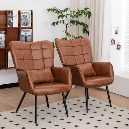 MFFM Leather Armchair, Modern Accent Chair High Back, Living Room Chairs with Metal Legs and Soft Padded, Sofa Chairs for Home Office,Bedroom,Dining Room (Brown-1pc)