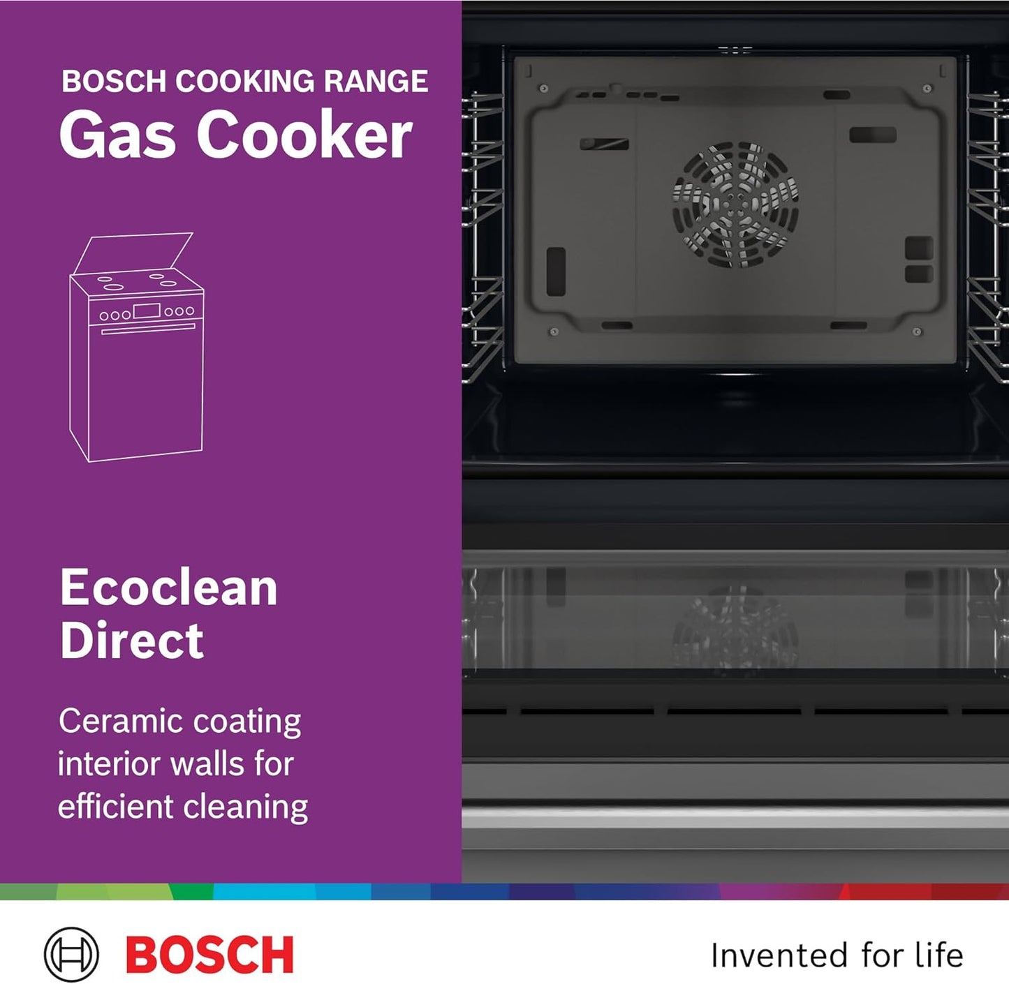 Bosch Free Standing Cooker, Gas Cooker 53.7 kg, Stainless Steel Gas Range Cooker, German Engineering Cooking Range HXQ38AE50M