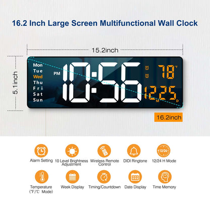 Digital Wall Clock Large Display, 16.2 Inch