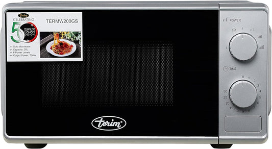 Terim 20 Litres Microwave with Mechanical Control, 6 Power Levels, Push Button Door, Defrost Option, Silver, 1 Year Warranty,