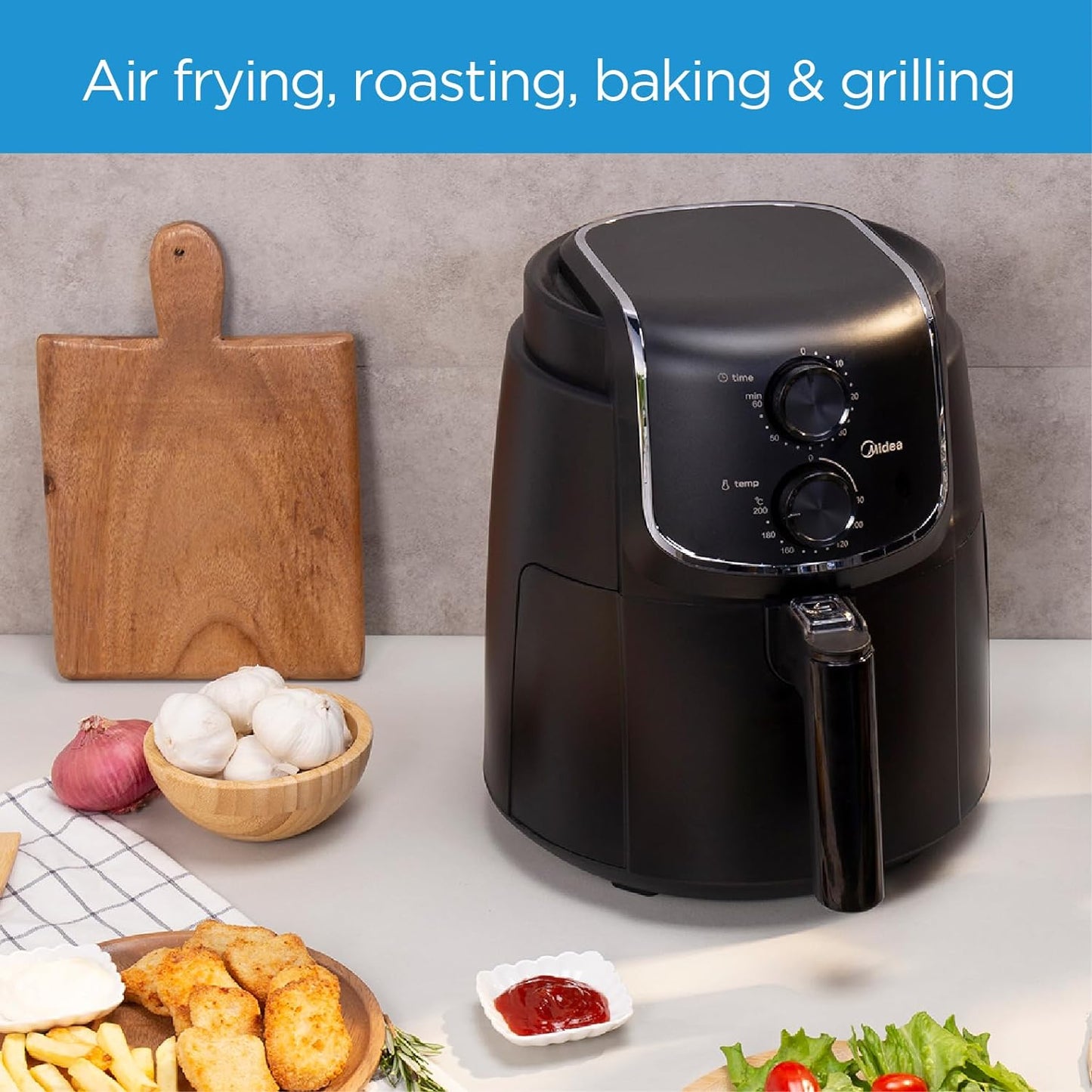 Midea 4.7L XL Digital Air Fryer 1500W with Dual Cyclone Rapid Hot Technology for Frying, Grilling, Broiling, Roasting, Baking, Toasting, Timer up to 60 minutes Temperature Control up to 200°C-MFCN40D2