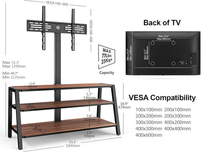 FITUEYES TV Stand Table Furniture with Mount for 37-70 Inch TV, TV Storage Cabinet with 3 Tier Wooden Shelves & Height Adjustable Max VESA 600x400 mm