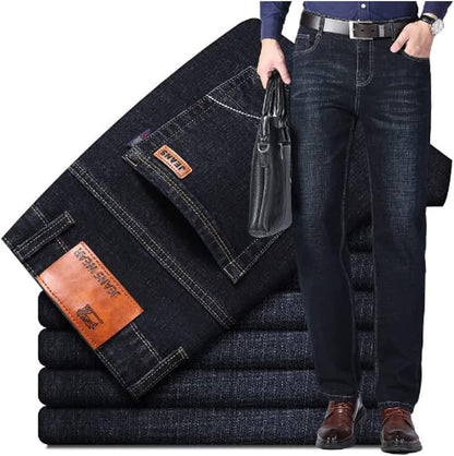 KKAERDIYA Men's Jean Relaxed Straight Jeans Bussiness Casual Pants Classic Stretch Jeans