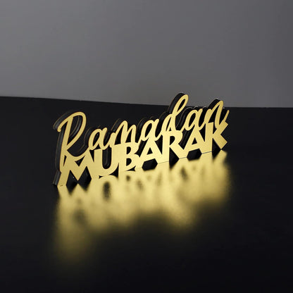 E World | Wooden Acrylic Islamic Tabletop Decors | Ramadan Kareem and Eid Mubarak Decoration | Islamic Muslim Gifts | Ramadan Eid Decoration | (Ramadan Kareem-1, Gold)