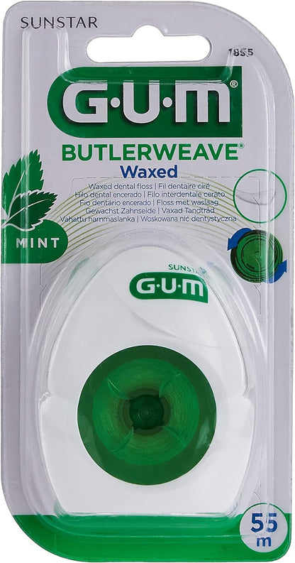 Gum Butlerweave Dental Floss-Mint Waxed-Healthy Gums-Healthy Life-Unique Woven Design-Effective Teeth Clean-Removes Plaque-Flat and Wide Profile-55m