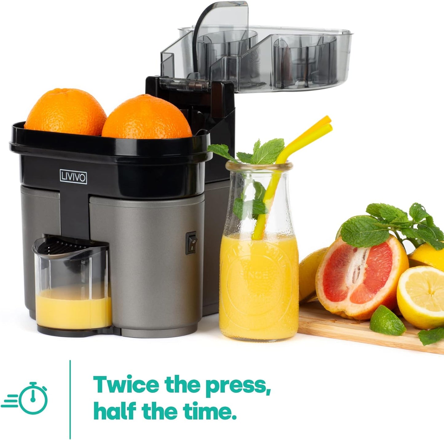 LIVIVO Electric Twin Citrus Juice Maker, with Anti-Drip Valve Citrus Orange Fruits Squeezer Household Fruit Mixer, Fast Double 90W Electric Lemon Orange Fresh Juicer Cutter Slicer