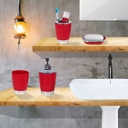 Story at Home Plastic Bathroom Accessories Set, Red