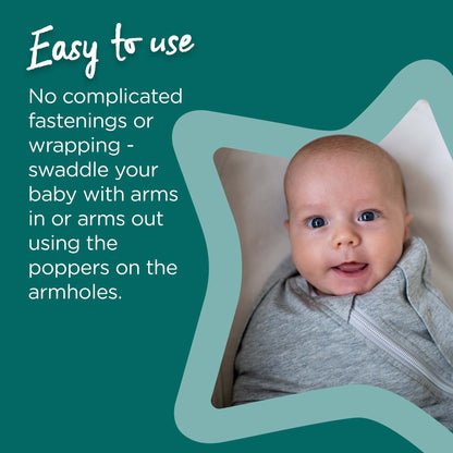 Tommee Tippee Baby Sleep Bag for Newborns, 3-6 m, 1.0 TOG, The Original Grobag Swaddle Bag, Hip-Healthy Design, Soft Cotton-Rich Fabric, Sky Grey Marl