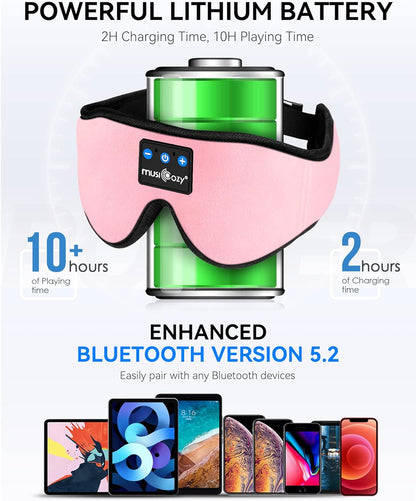 MUSICOZY Sleep Headphones Bluetooth Sleep Mask 3D Wireless Music Sleeping Headphones Headband Eye Mask Sleep Earbuds for Side Sleepers Mom Men Women with Speakers Cool Tech Gadgets Gifts